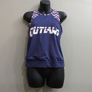 Athletic Tank Top Blue Pattern "OUTLAWS" Lg 10/12